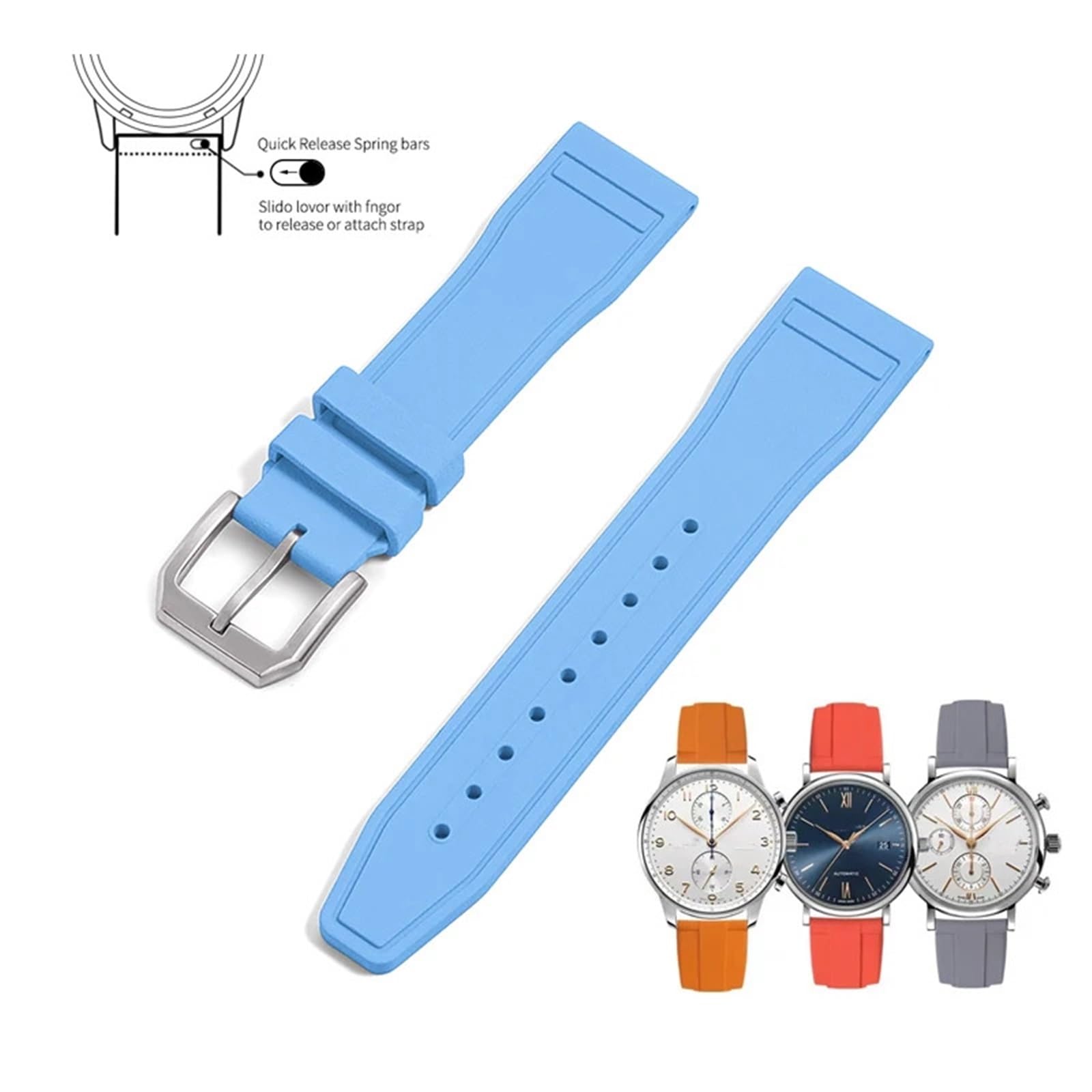 Cinturino per orologio FKM di grado Fluororubber FKM da 20 mm, 21 mm, 22 mm, impermeabile, a sgancio rapido