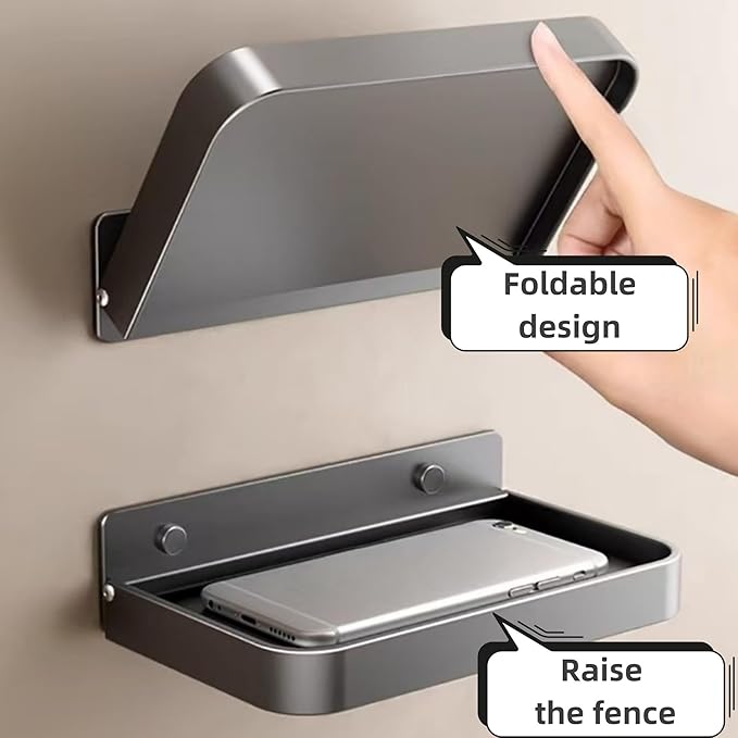 Bandeja de Baño de Pared Plegable, Aluminio, Gris, 8 x 5 x 1 Pulgadas miniatura 3