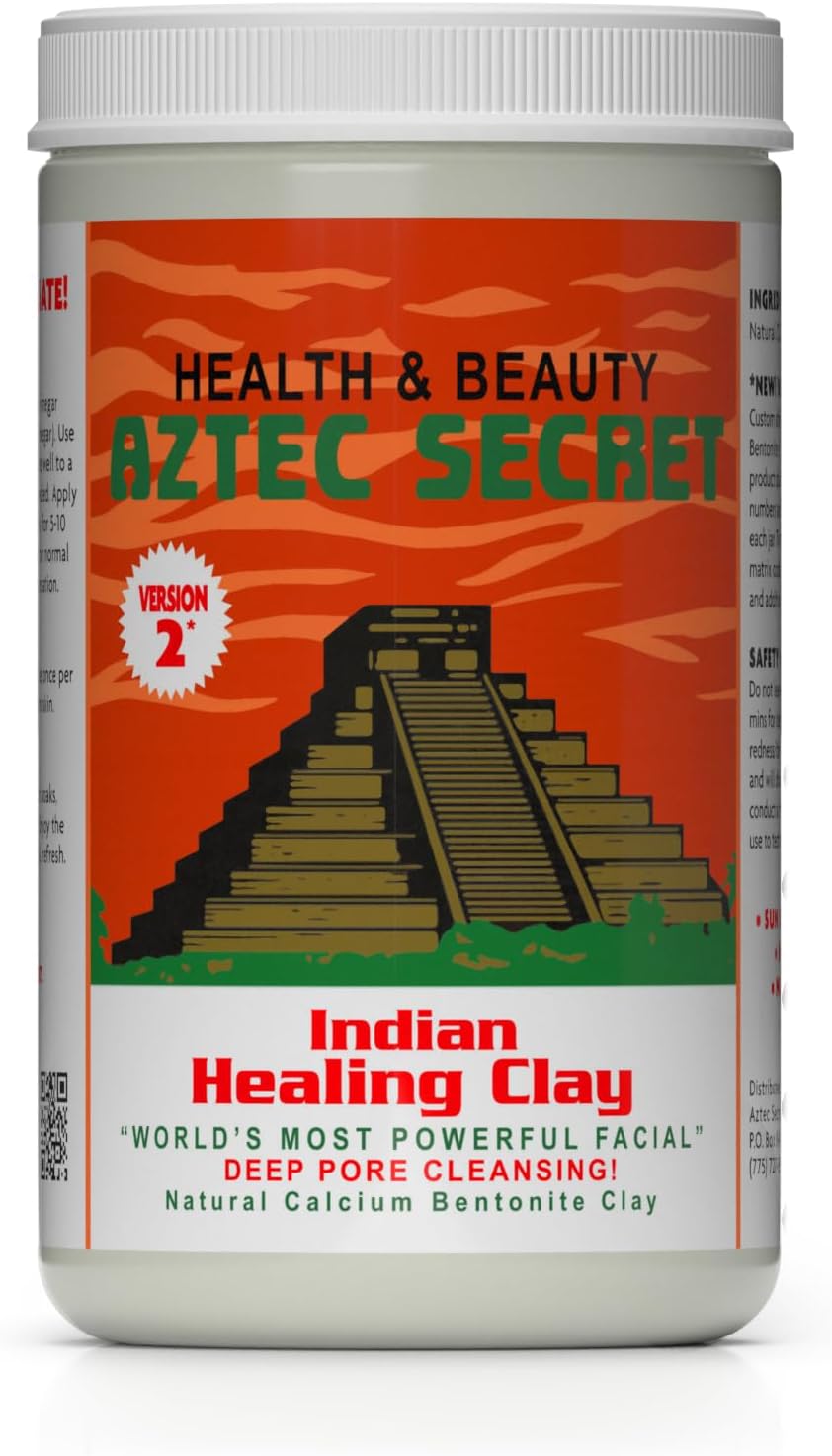 Indian Healing Clay – Deep Pore Cleansing Facial & Body Mask – The Original 100% Natural Calcium Bentonite Clay – New Version 2-32 Oz (Pack of 1)