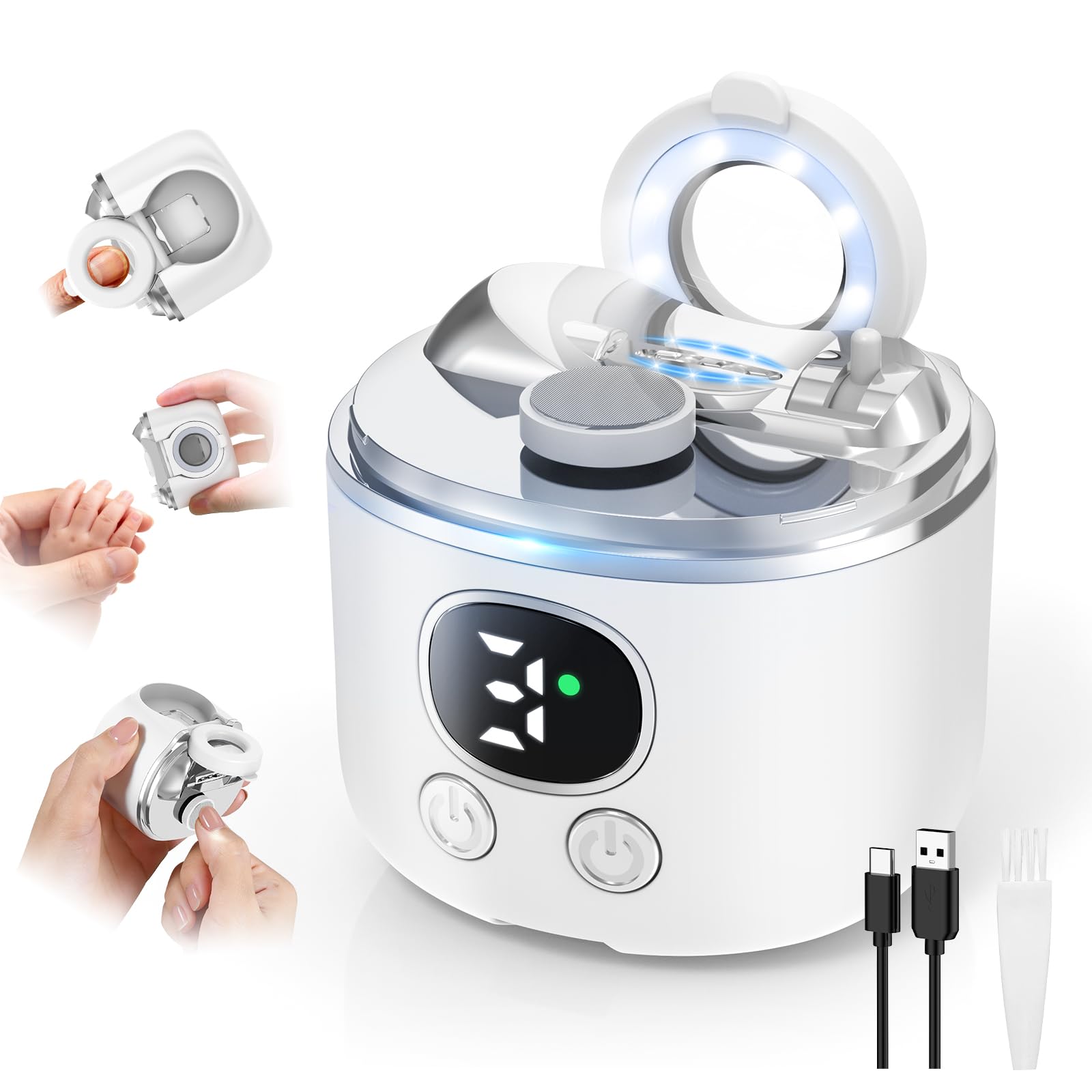COPPA RT-01 Cortaúñas Eléctrico, Cortaúñas Automático 3 en 1 con Cabezal Doble y Lupa, 3 Velocidades y Luz LED, Cortaúñas Inteligente Carga USB Seguro y Silencioso para Niños, Adultos, Ancianos
