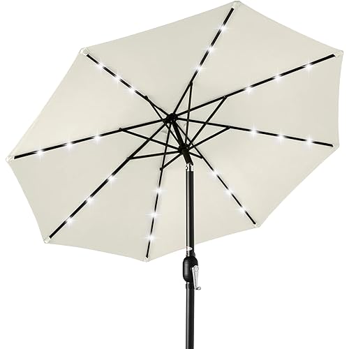 Best Choice Products 10ft Solar Polyester LED Lighted Patio Umbrella w/Tilt Adjustment and UV-Resistant Fabric - Ivory