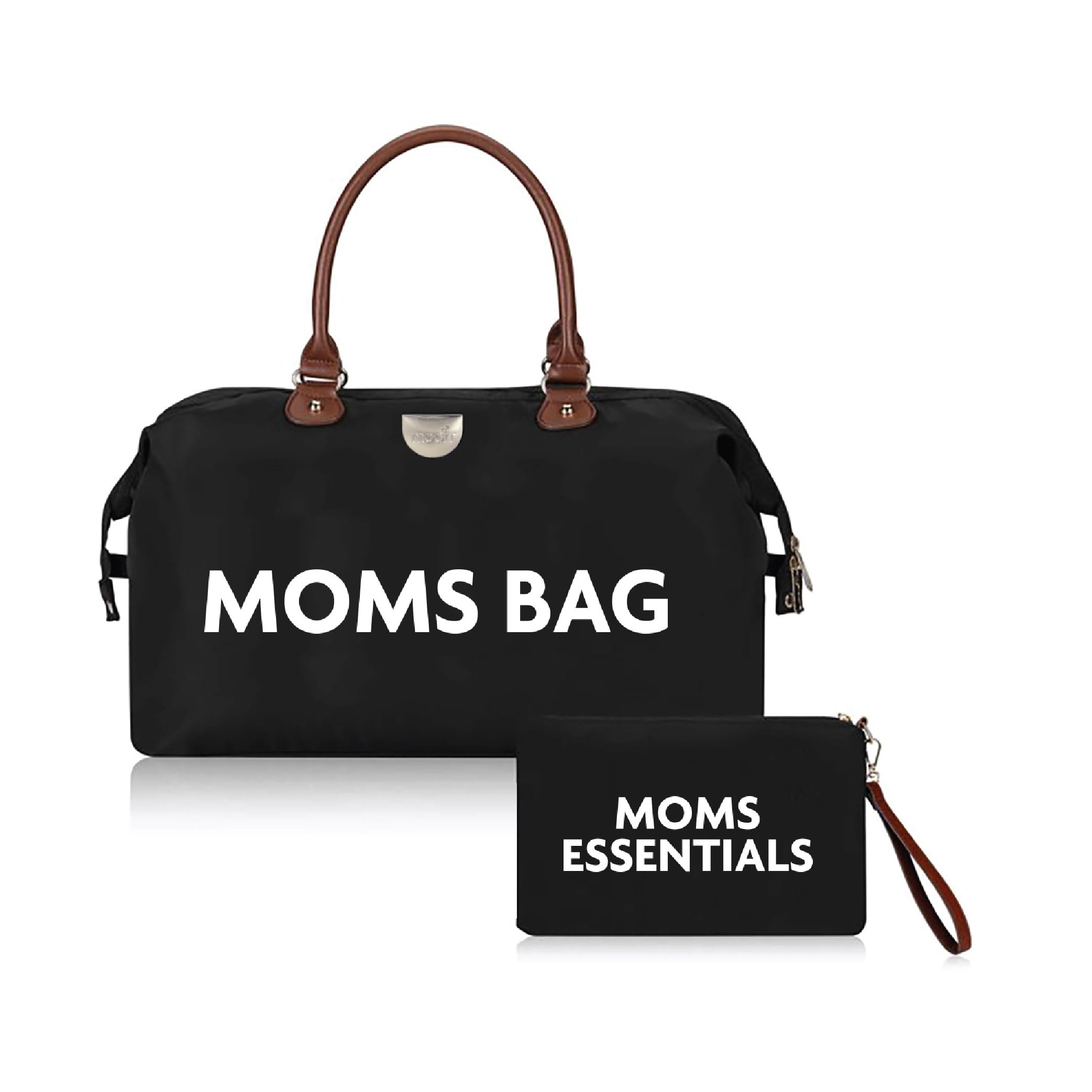 Moms Bag- Diaper Bag-for Hospital,Labor and Delivery -Large Capacity-Waterproof- Tote for Mom Travel- with 2 Pouches, Straps-Modern Multi functional bag- Black