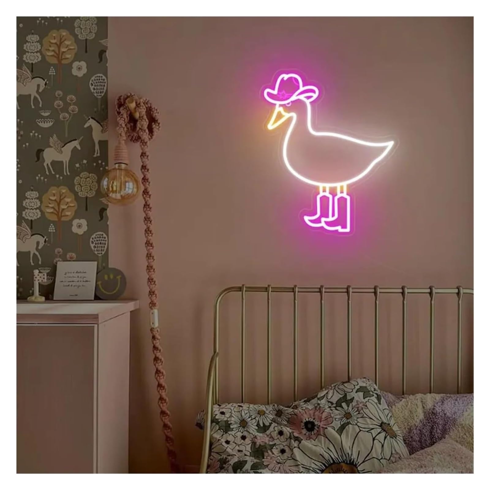 Genérico Luces de neón Lámpara de letrero con forma vaquero, ganso, pato tonto, luz LED grabada para habitaciones temática mascotas, 45 cm(D)