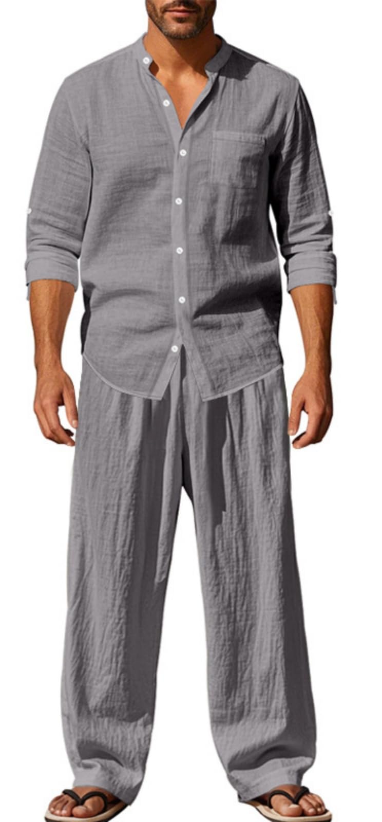 PADOLA Leinenanzug Herren Sommer 2 Teiliger Jogginganzug Leinenhemd Langarm mit Brusttasche Trainingsanzug Jogginghose mit elastischer Taille Sportanzug Tracksuit Freizeitanzug