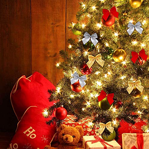 Baokai Christmas Bows, 60pcs Wreaths Bows Festival Bowknot Christmas Ribbon Bow Tie Xmas Decorative Bows Ornaments for Christmas Tree Party Gift(Silver)