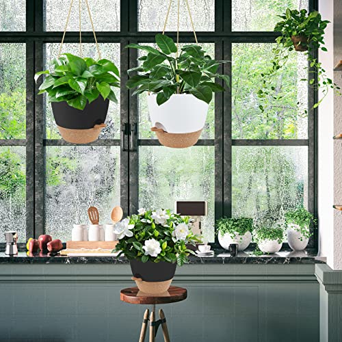 Chinglak 10 Inch Hanging Planters For Indoor Outdoor Plants, 2 Pack Self Watering Hanging Plant Pots With Drainage Holes And Removable Tray Flower Pot For Garden Home (White) #TOP6