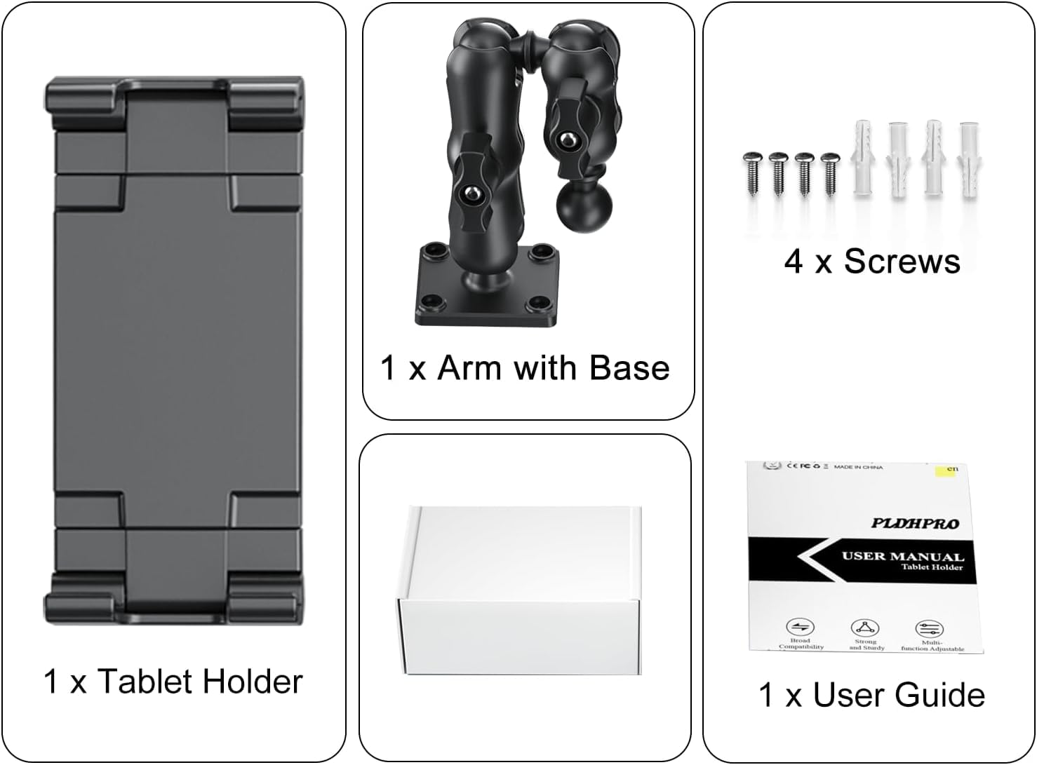 PLDHPRO Soporte de pared para tableta, iPad, para camión, tableta, base de perforación con 360 grados, brazo largo ajustable de 2 niveles para Samsung, Pro, Air, Mini, Firehd, pared, cocina, baño, 5,1