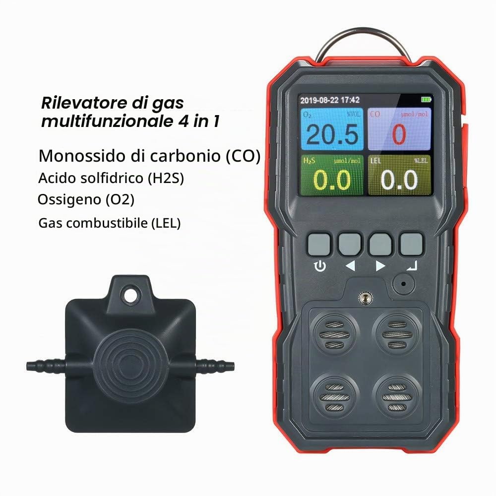 Rilevatore di gas 4 in 1, rilevatore di gas multigas portatile Rilevatore di monossido di carbonio portatile digitale Tester di gas solfuro di idrogeno con display LCD