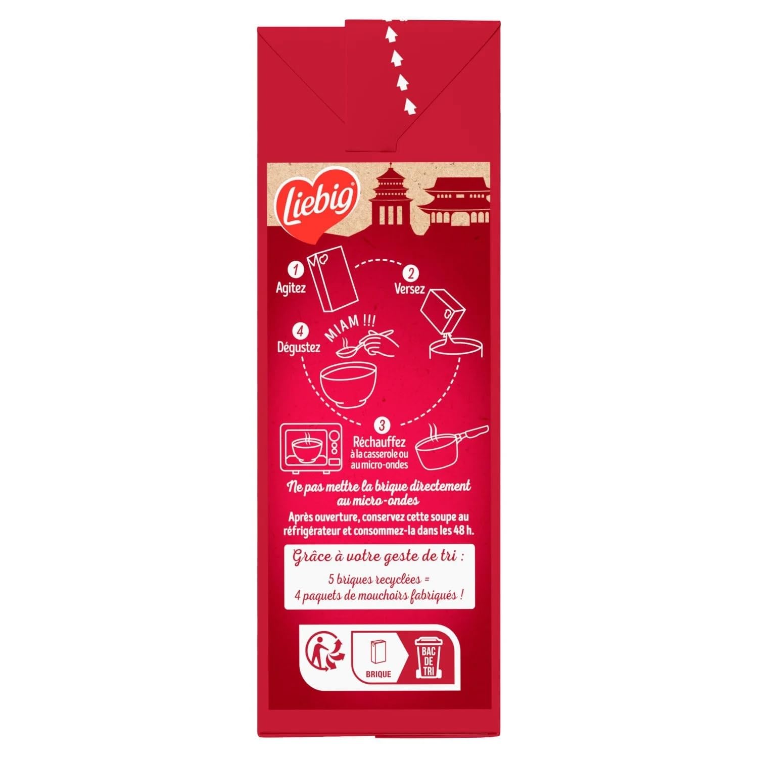 LIEBIG - Soupe Voyage en Chine Vermicelles Pousses de Bambou et Champignons Noirs - la brique de 1L - Le Lot De 4