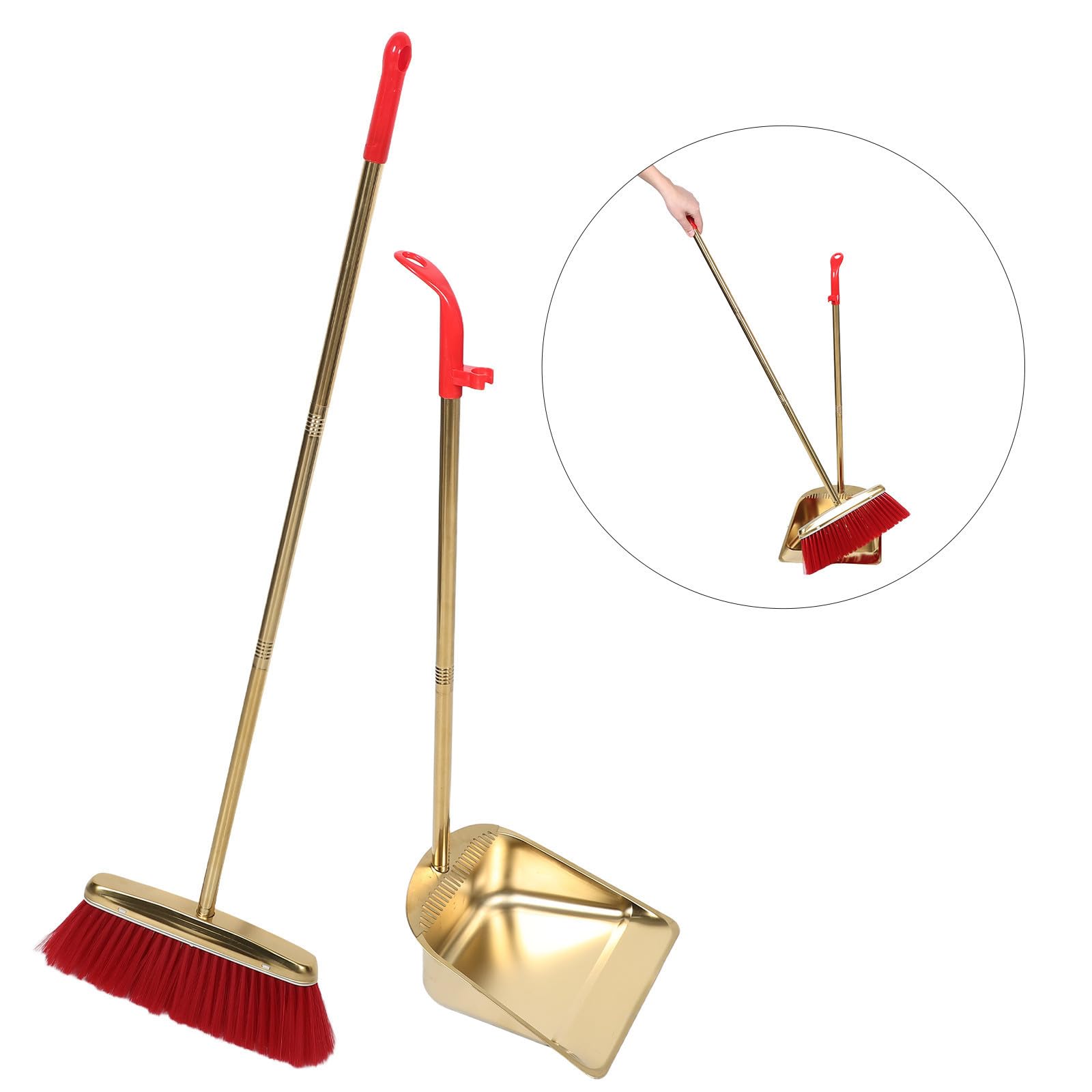 Scopa con Paletta Set Combinato in Acciaio Inox Oro, Manico lungo Elegante