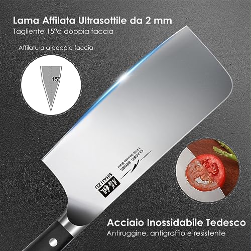 SHAN ZU Coltello da Cucina 20cm,Coltelli da Chef Coltelli da Cuoco Lama Acciaio Inossidabile Tedesco da 8'', Manico Ergonomico in Legno, per Tagliare Verdure, Carne e Frutta - immagine 6