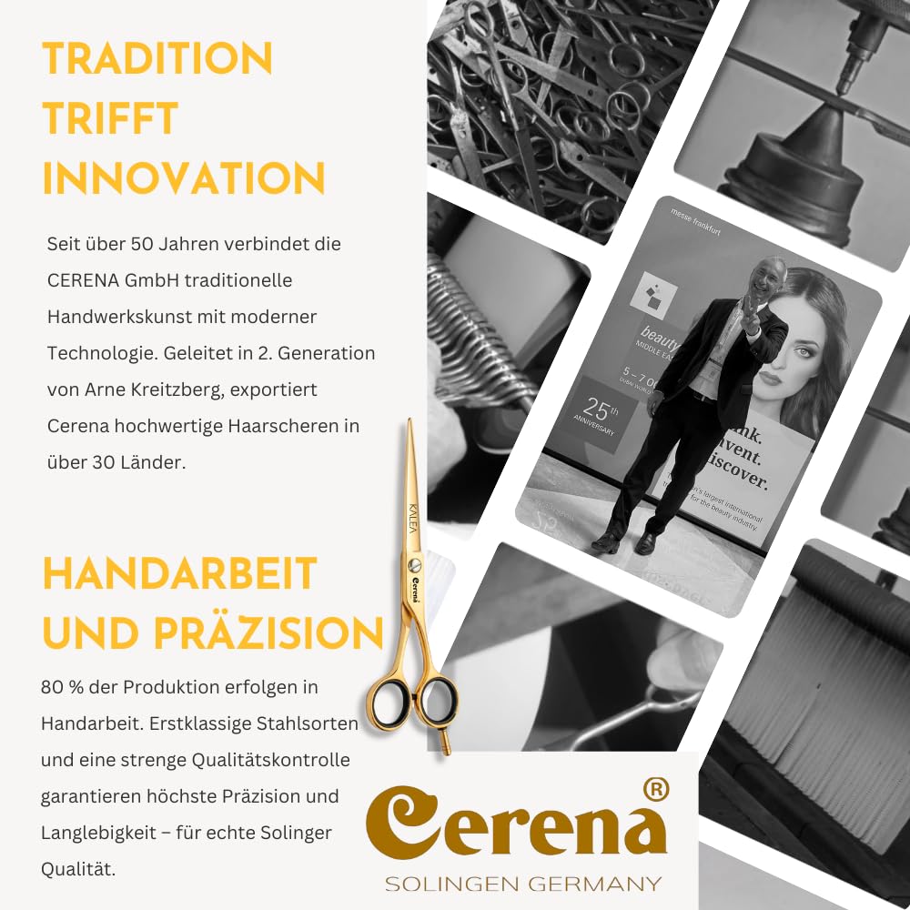Cerena Bartschere Moustache 4,5" (11,5 cm) – Professionelle Bartpflege für Herren – Nasenhaarschere, Friseurschere aus Edelstahl – Made in Germany