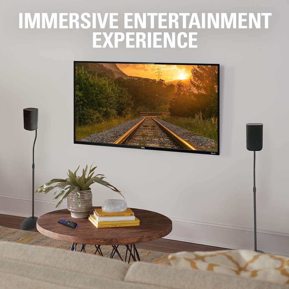 SANUS Height Adjustable Speaker Stands for Home Theater - Durable Design w/Tear Drop Base Fits Speakers up to 4lbs - 13" of Tool-Free Height Adjustment - Easy DIY Assembly