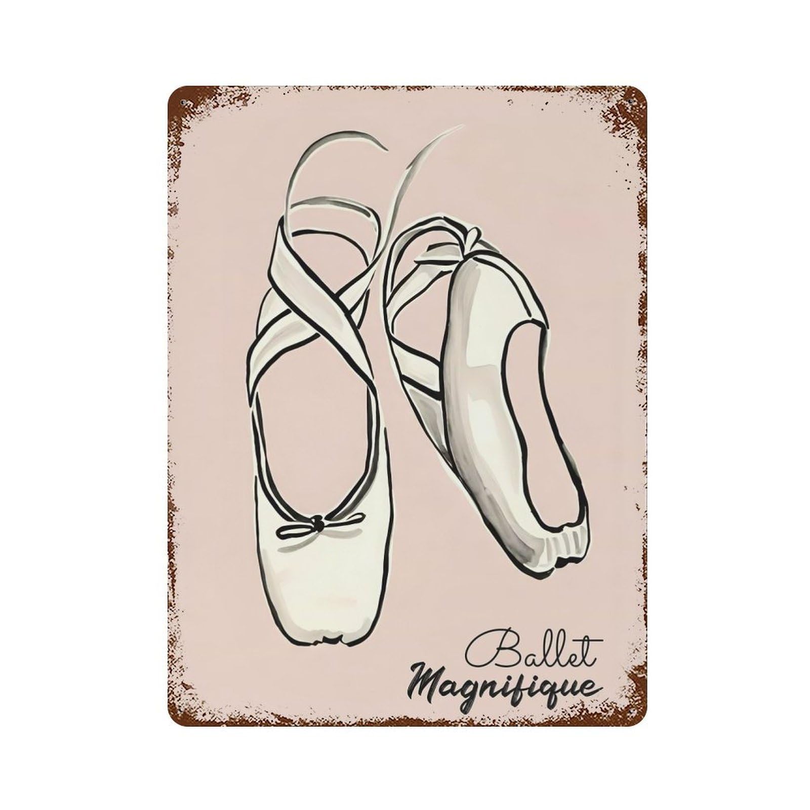 Ballet Shoes Illustration Rust Effect Tin Sign 15.7"x11.8", Vintage Wall Decor for Pub, Kitchen And Man Cave Decor