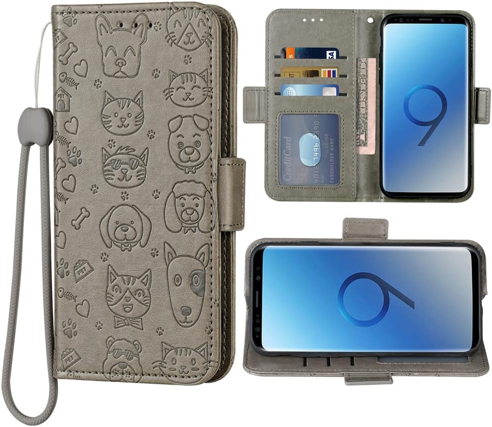 FDCWTSH Compatible with Samsung Galaxy A6 2018 Wallet Case Wrist Strap Lanyard Leather Flip Cover Card Holder Stand Cell Accessories Phone Cover for Glaxay A 6 2018 6A A600A A600P Women Men Grey