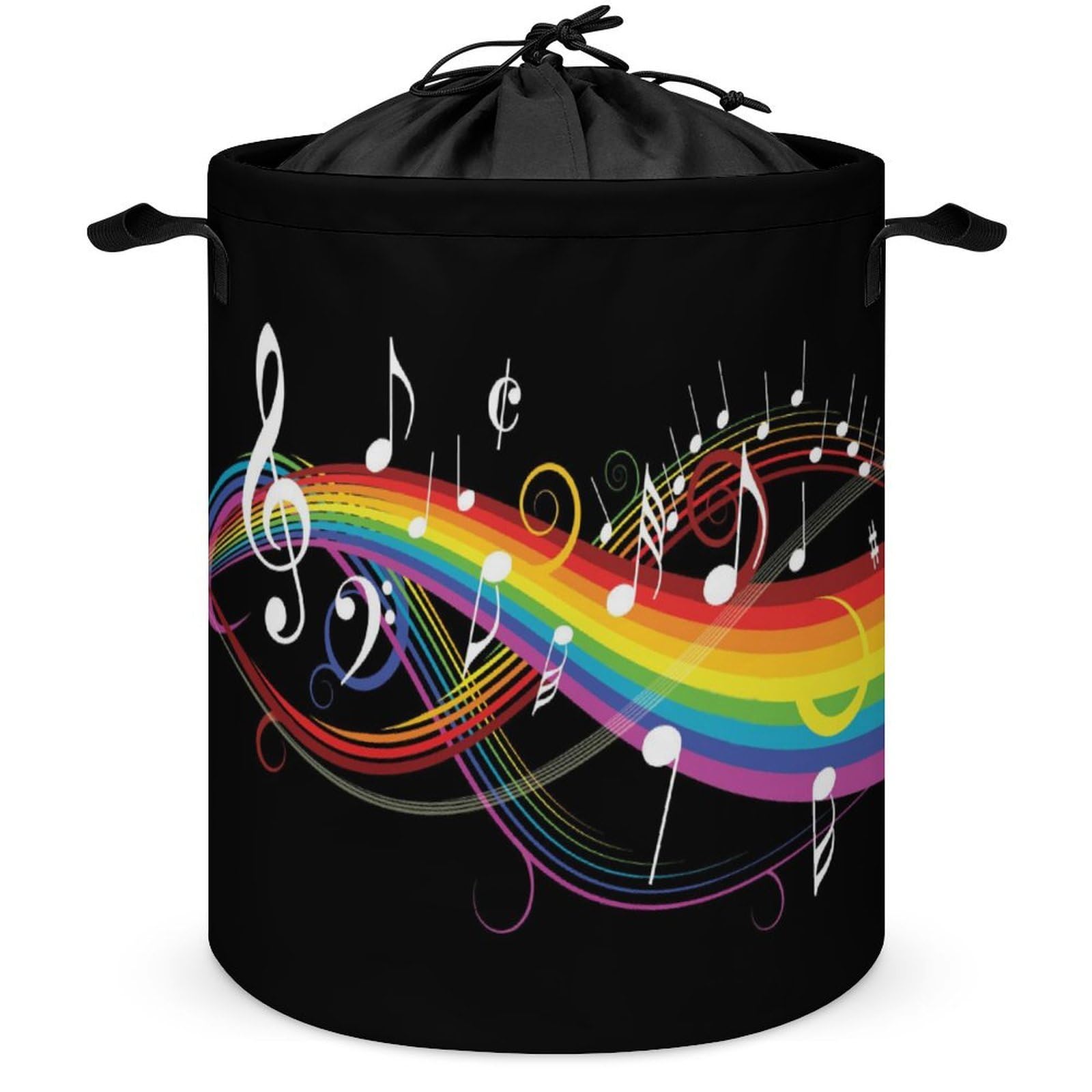 Qjjinxior Drawstring Laundry Hamper, Rainbow Music Musical Note Laundry Basket, Washing Basket with Handle