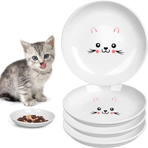 Miniatura 1 de TRUVIC Paquete de 4 cuencos de cerámica para gatos, platos de cerámica de 5.9 pulgadas para gatos de interior y perros pequeños, cuencos antifatiga