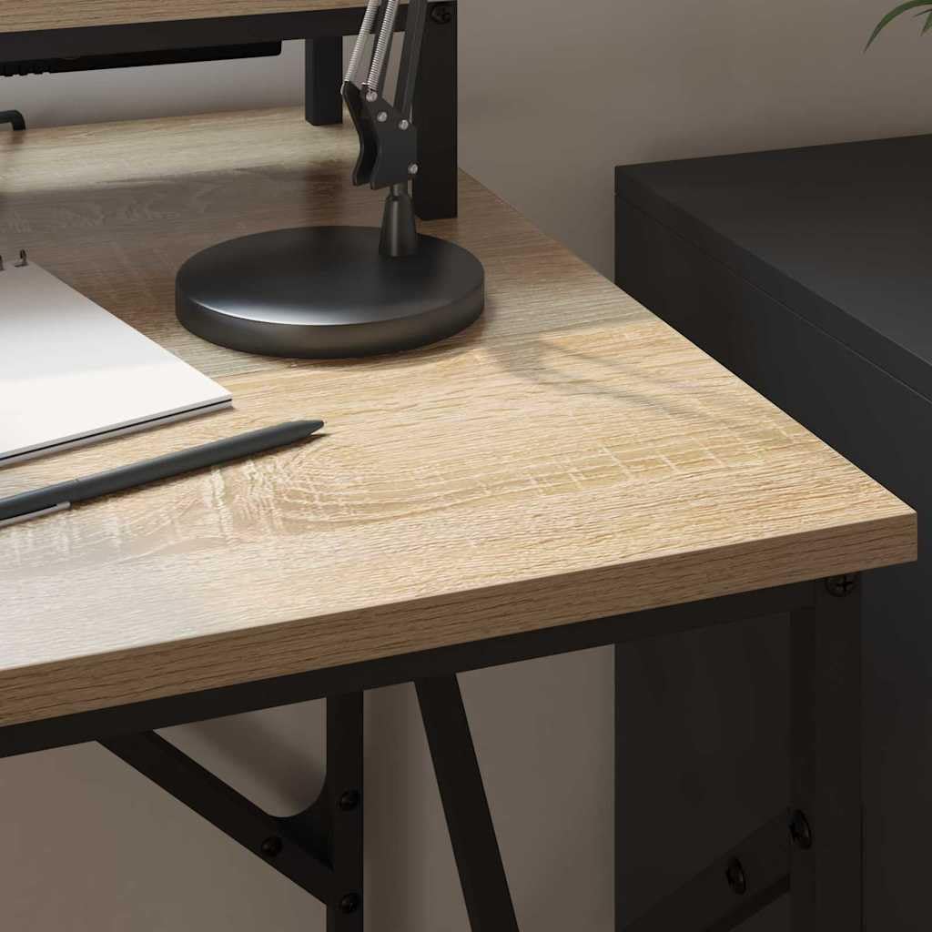 Scrivania 100 x 50 cm rovere Sonoma con LED RGB tavolo da gioco in legno e telaio in acciaio, piccolo computer desk moderno da ufficio con stazione di ricarica per casa, ufficio, camera dei