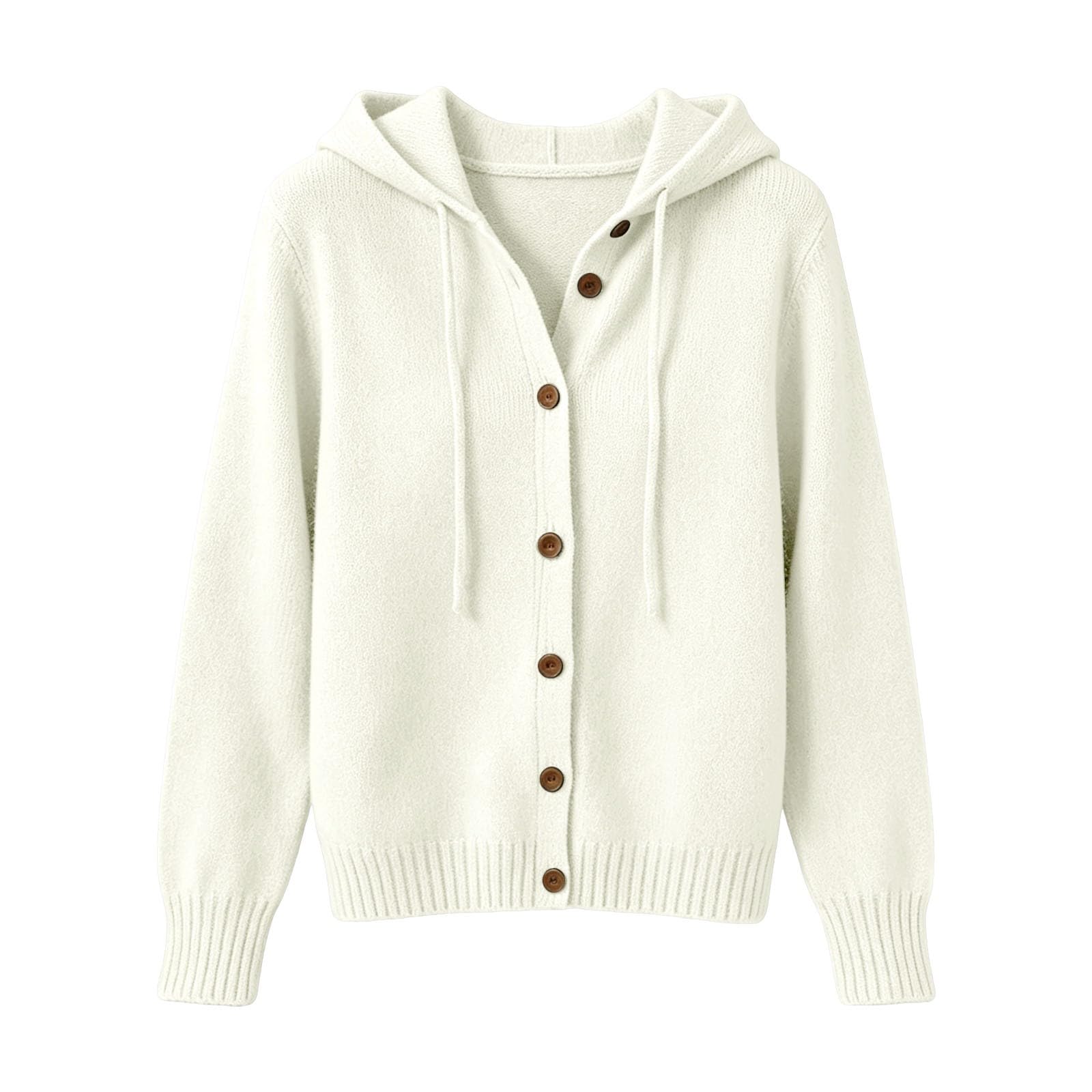 Generico Jersey de mujer con capucha y cordón, chaqueta de punto ligero | Cárdigan con botones de color liso casual para otoño e invierno, jersey de manga larga elegante, ajuste cómodo
