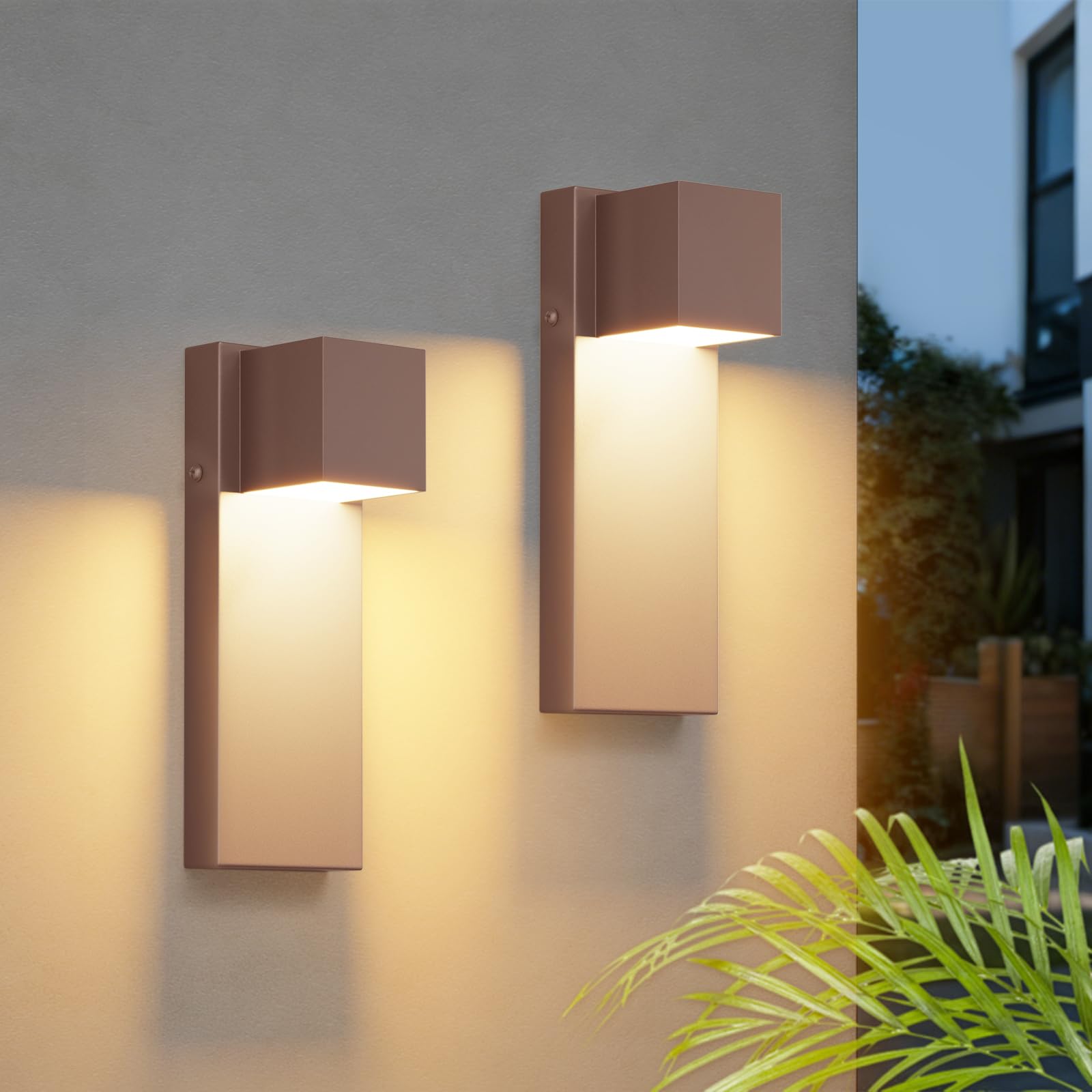 K-Bright 16W Lampara de Pared Interior/Exterior IP65, Aplique Pared LED Exterior de 3000K Blanco Cálido Perfecto Para Dormitorio, Patio,Terraza, Corredor,Acero inoxidable + PC(Rojo óxido)