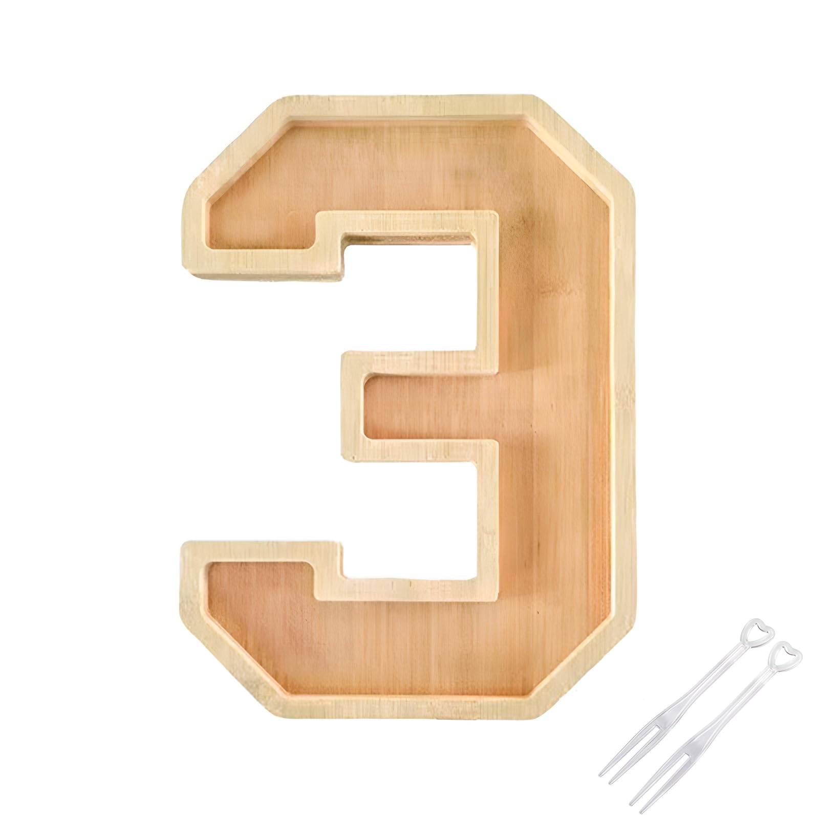 Digital Number Wooden Tray with 200fork, Anniversary Charcuterie Plates, Reusable Decorative Tray, Milk Tray for Candy Cake Cookies, Cheese Board for Birthday Graduation Party(3-11.8 * 7.9in)