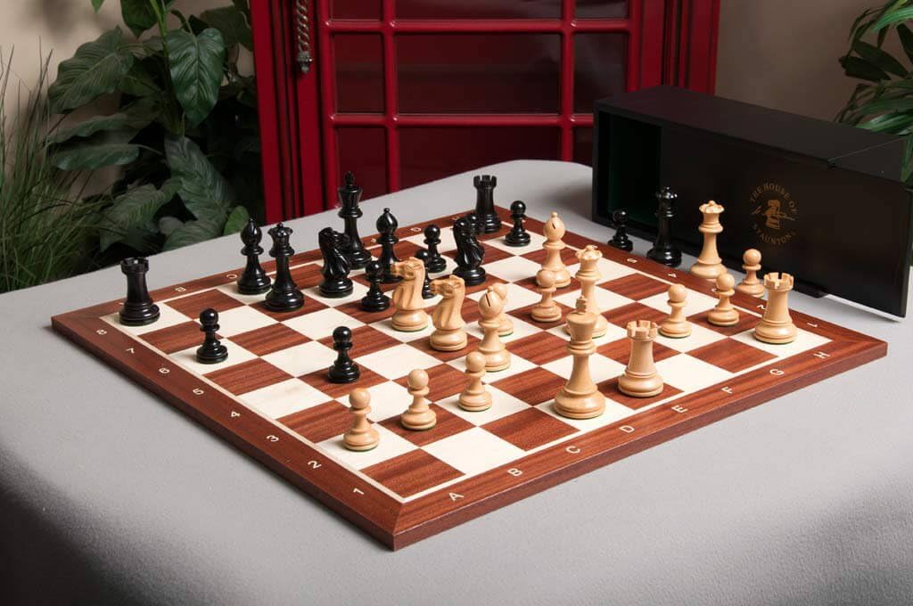 The House of Staunton The Grandmaster Chess Set, Box, and Board Combination - Ebonized Boxwood