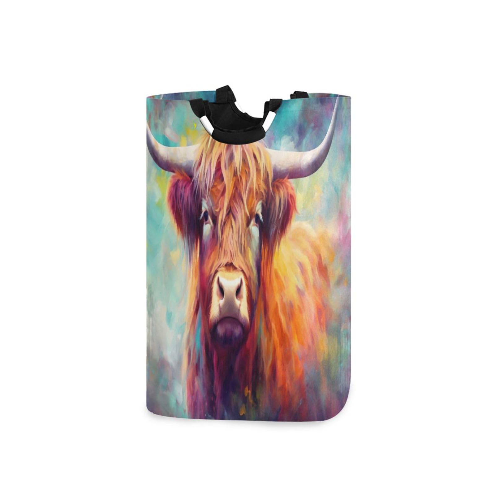 Jihqo Laundry Hamper Basket Cow Painting Collapsible Nursery Storage Bin Waterproof Clothing Baskets for Home Bedroom Bathroom Washing Room