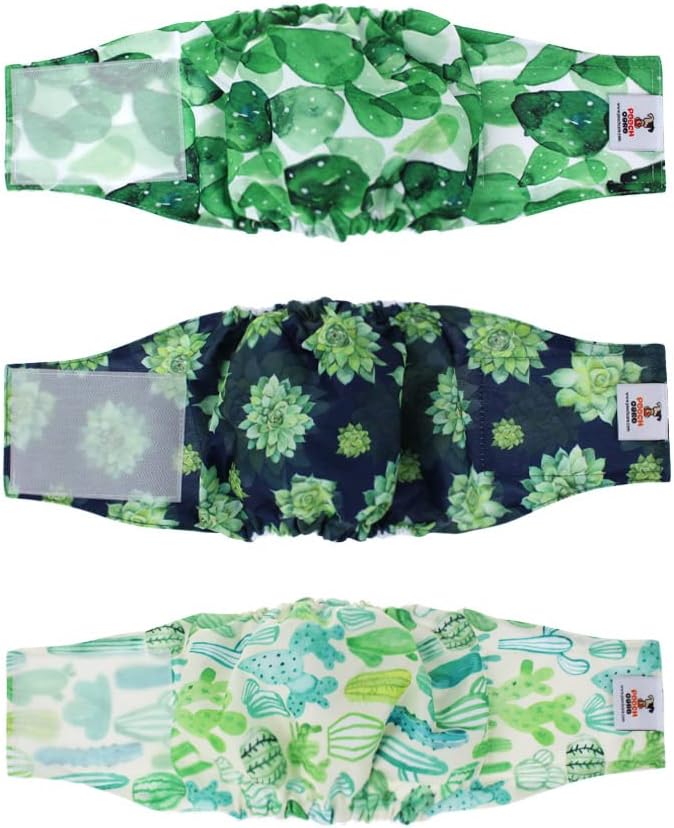 POOCH CARE Reusable Dog Diapers Male (3 Pack), Washable Male Dog Belly Bands Wraps XSmall, Lush Garden