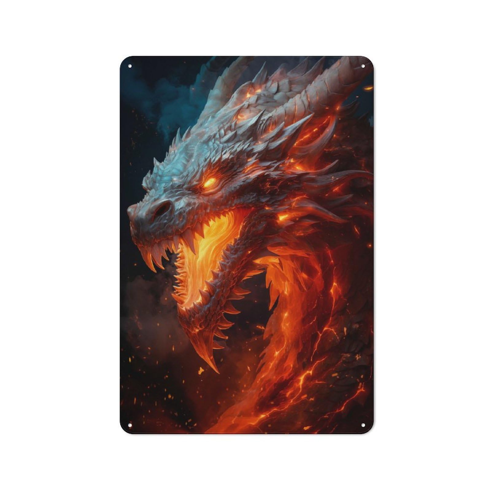 Junmoney Glowing Fire Dragon Metal Plaque 30X20cm With For Hallway Wall, Rustic Decor, For Garage, Workshop And Man Cave Decoration