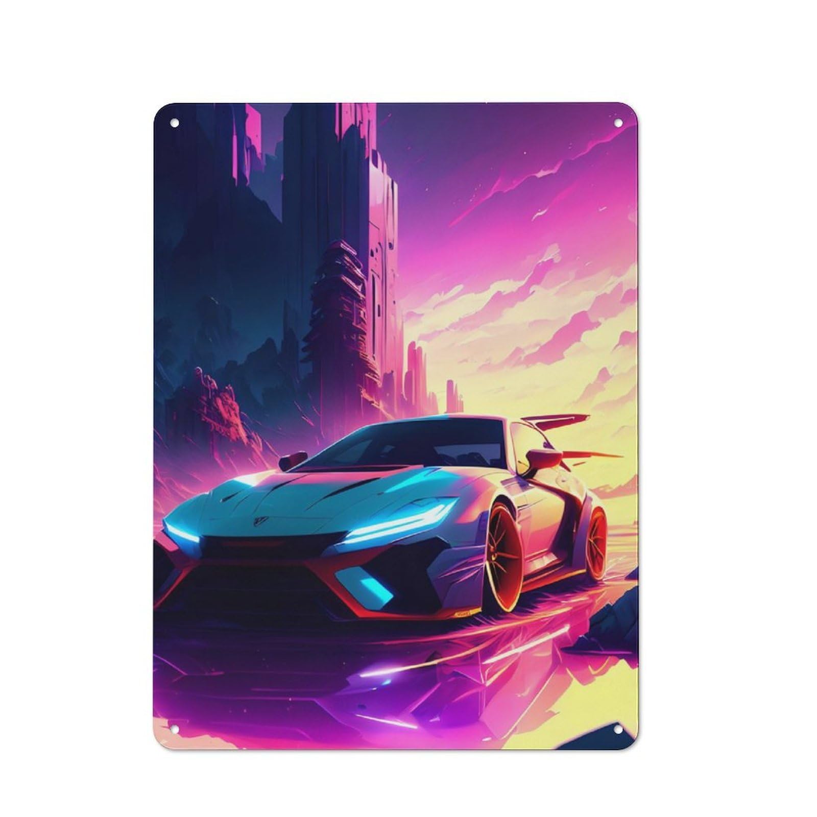 Junmoney Retro Car 6 Metal Wall Plaque With Design 40X30cm, Retro Novelty Wall Art For Bedroom, Kitchen, Office Or Living Room