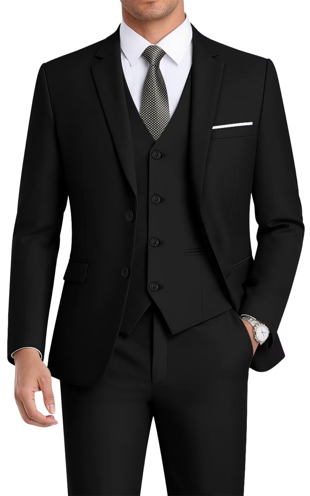 WEEN CHARM Men's 3-Piece Slim Fit Suit Set-2-Button Blazer,Vest & Pants-Formal Wedding,Prom,Party & Business Tuxedo