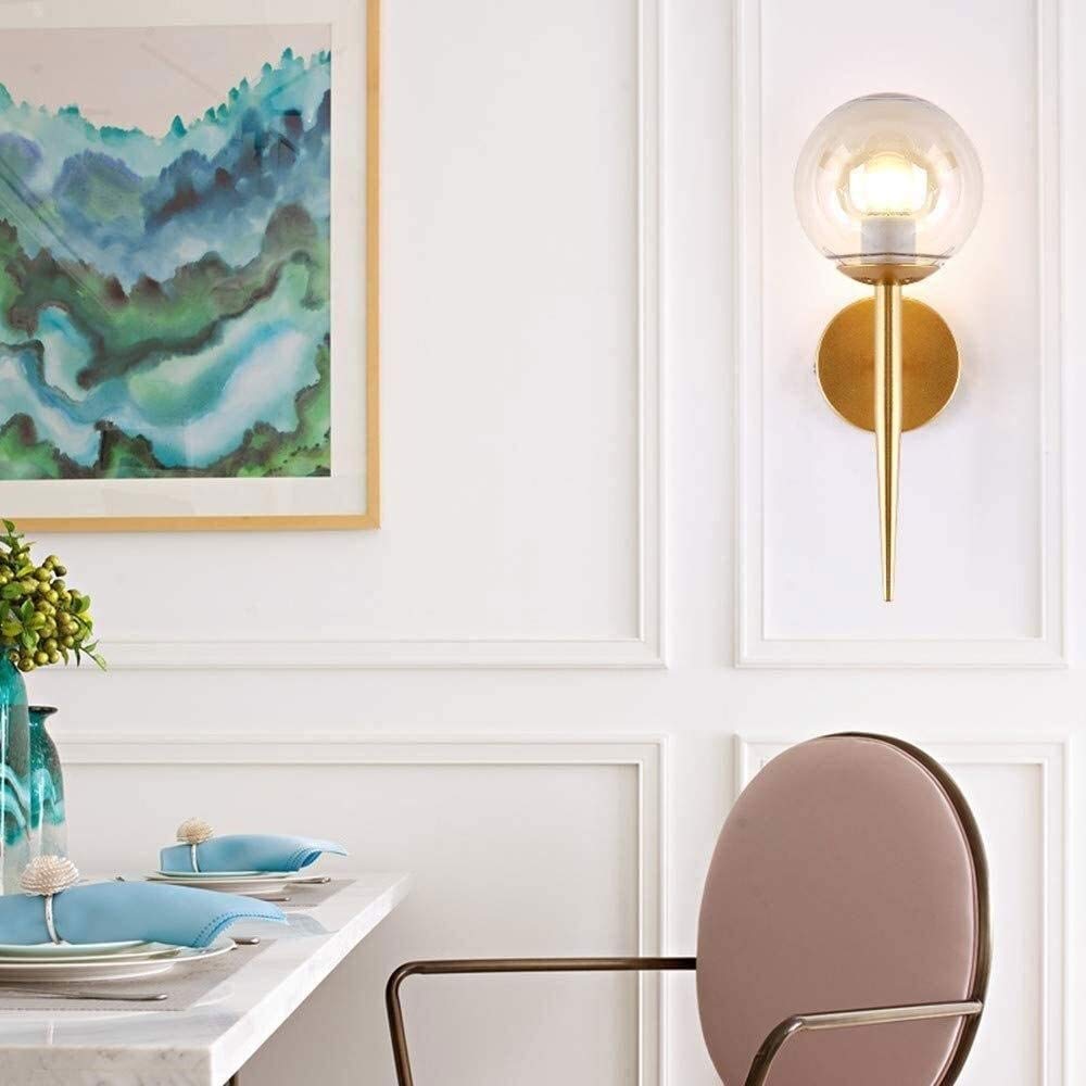 Nordic Vintage Gold Metall Wandlaterne Moderne Industrielle Glaswandlampe Leuchte Schlafzimmer Nacht Leselampe Retro Glaskugel Wandleuchten für Wohnzimmer Flur Wandbeleuchtung, E27 Fassung needed