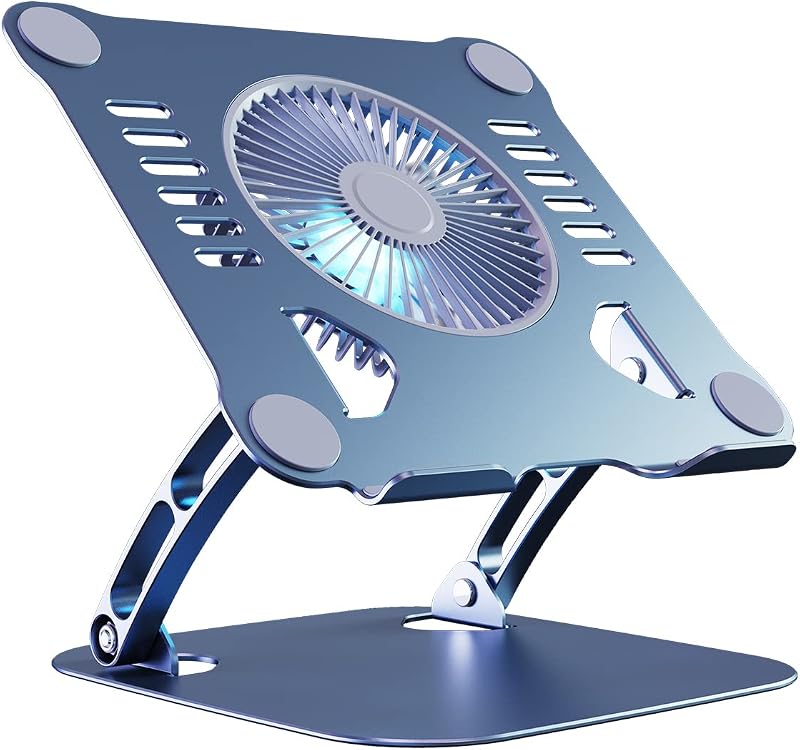 Laptop Cooling Stand with 3 Speed Fan, Adjustable Height Laptop Stand for Desk, Ergonimic Aluminum Laptop Cooling Pad for 10-15'' Notebook - Bule-Gray
