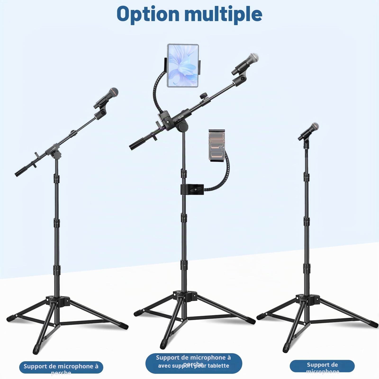 GUITTO Support de micro sur pied avec bras réglable, base robuste, double montage pour streaming, podcast, enregistrement (GMS-04)