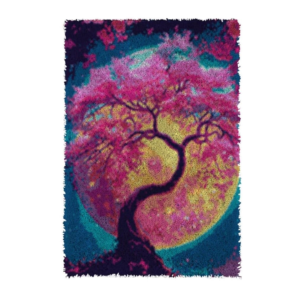 Latch Hook Kit for Adults & Kids, Complete DIY Rug Making Craft Kits with Yarn & Canvas and Crochet Needle, Adult Craft Kits for Women, Relaxing Home Art Project, Cherry Blossom Tree Pattern 50x38cm — image 1
