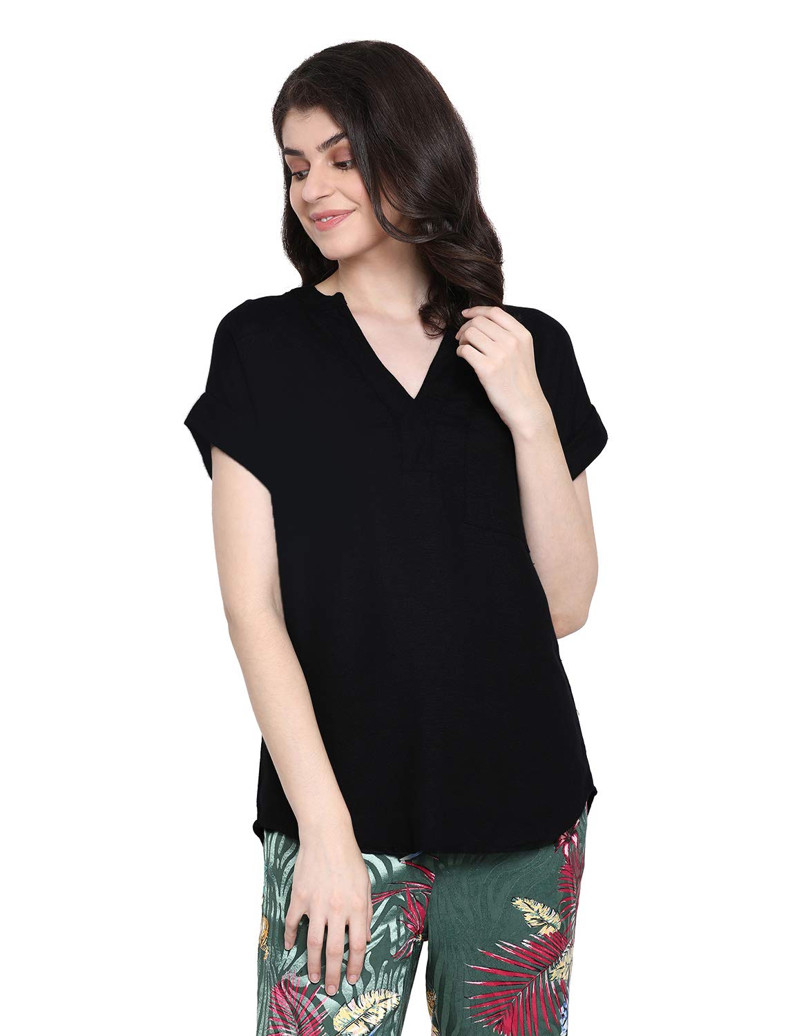 oxolloxo Women V Neck Short Sleeves Printed Tops-picture-16
