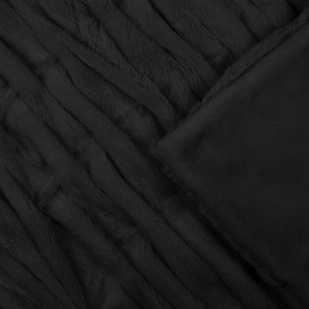 Madison Park Oversized Ruched Fur Luxury Throw Black 50x70 Premium Soft Cozy Ruched Fur For Bed, Couch or Sofa