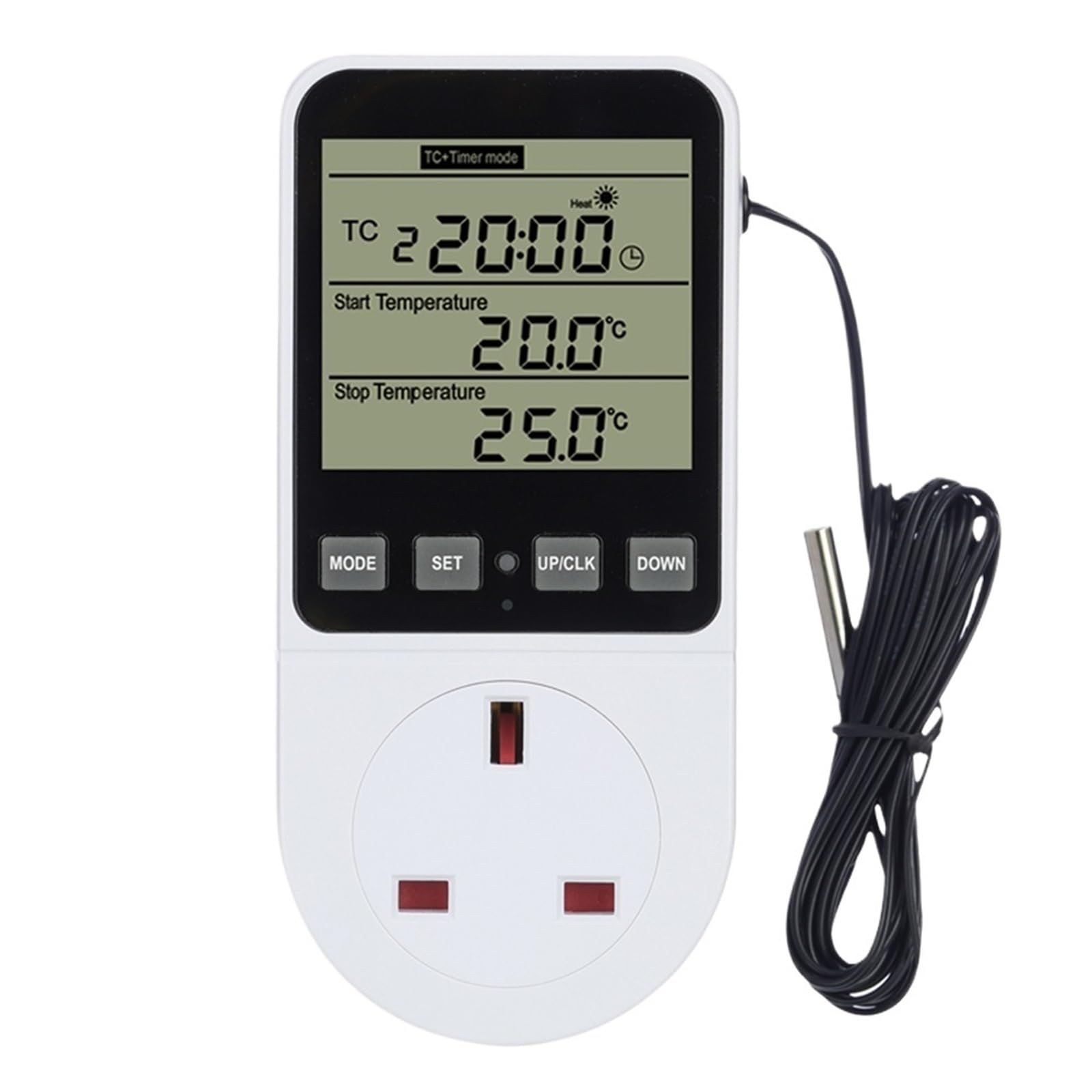 AC110~230V Temperature Controller Socket Display Timer Switch Multifunction Thermostat Outlet EU US UK FR Thermometer(UK Plug No Backlight)