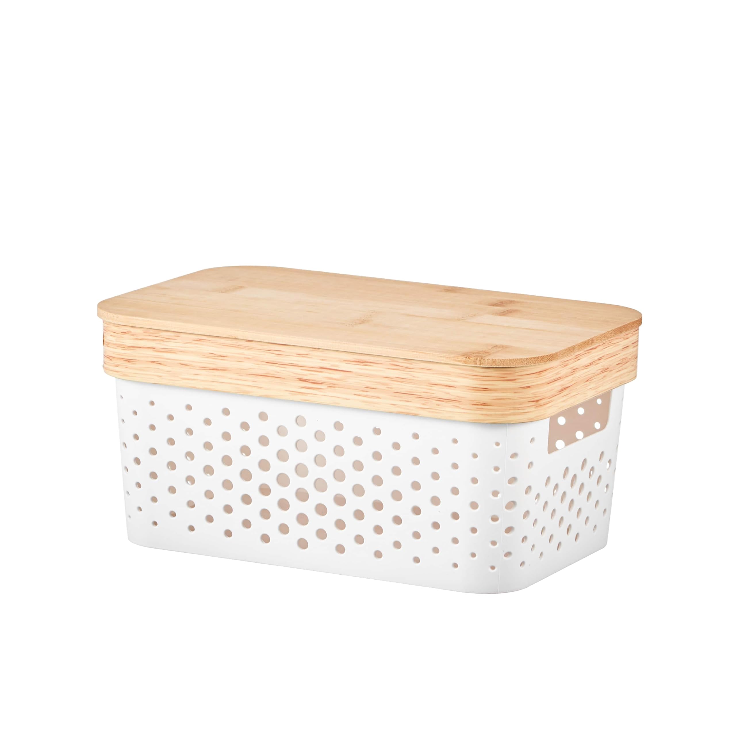 Eden & Willow Bamboo-Top Multipurpose Plastic Storage Basket - Sleek Home and Kitchen Storage Organiser with Easy-Grip Handles (4.5L, Porous)