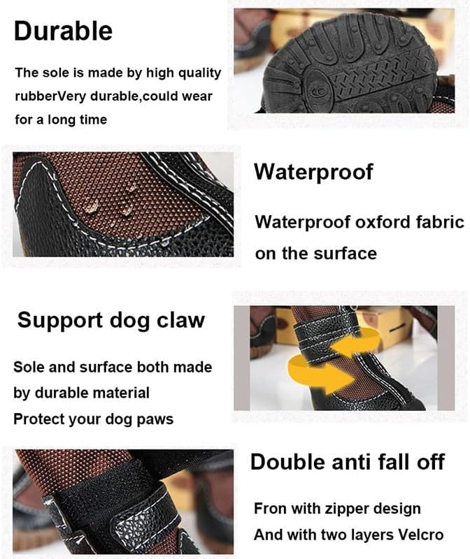Large Dog PU Leather Winter Waterproof Non-Slip Pet Boots Rain Shoes