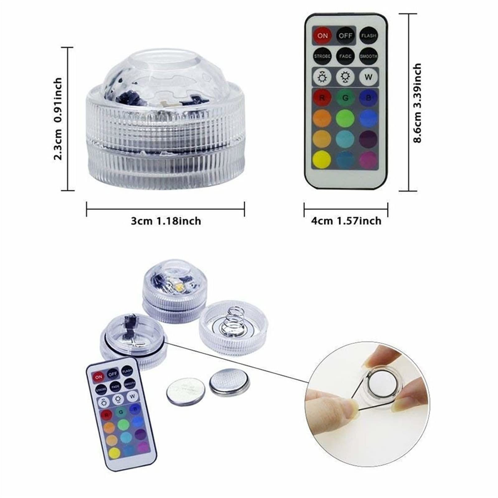 Luz subacuática Luces LED sumergibles, luz de té impermeable que cambia de color RGB con control remoto, noche submarina for acuario, florero, estanque, piscina, jardín, fiesta Luces de estanque ( Col