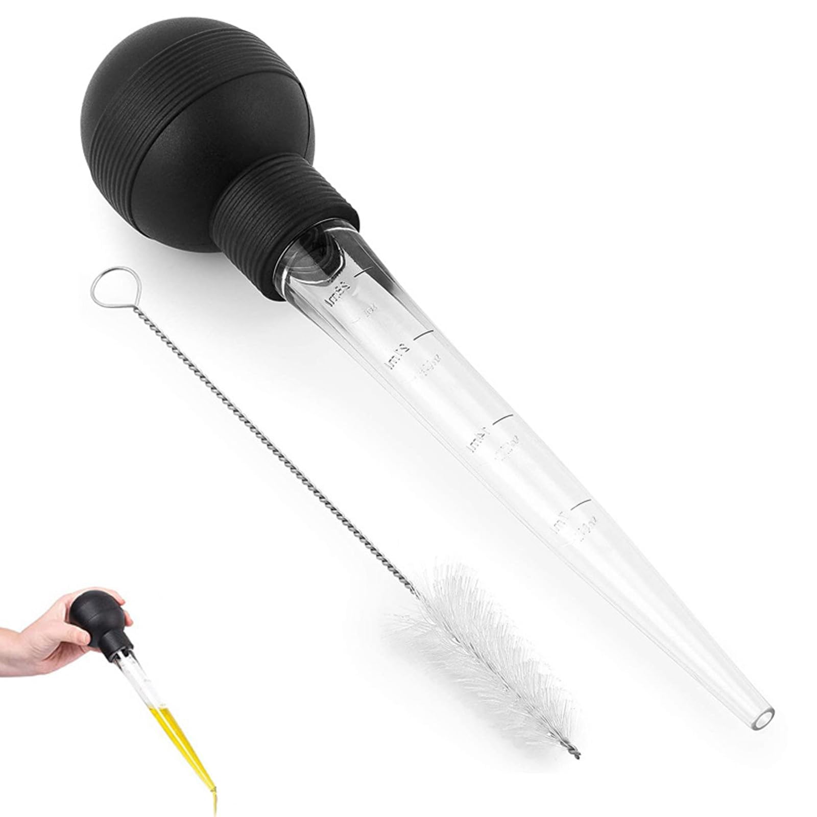 2 Pcs Turkey Baster, Turkey Baster Large, Baster for Cooking, Turkey Oil Dropper with Brush, Cooking Turkey Injector Long Turkey Baster for Oiling and Marinating Turkey Beef Pork(Black)