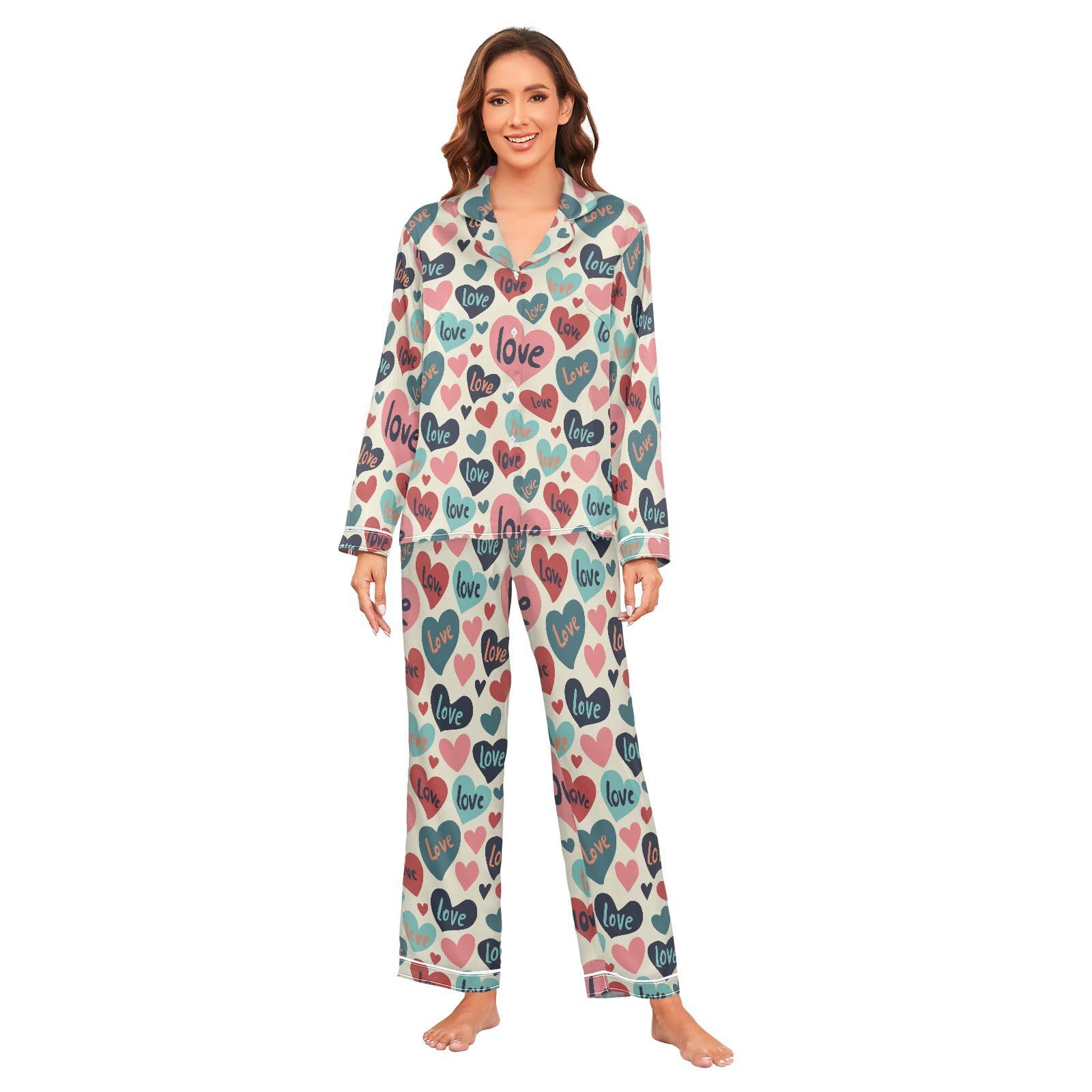 Conjunto de pijama de seda suave de manga larga de satén, ropa de descanso, tallas S-XXL