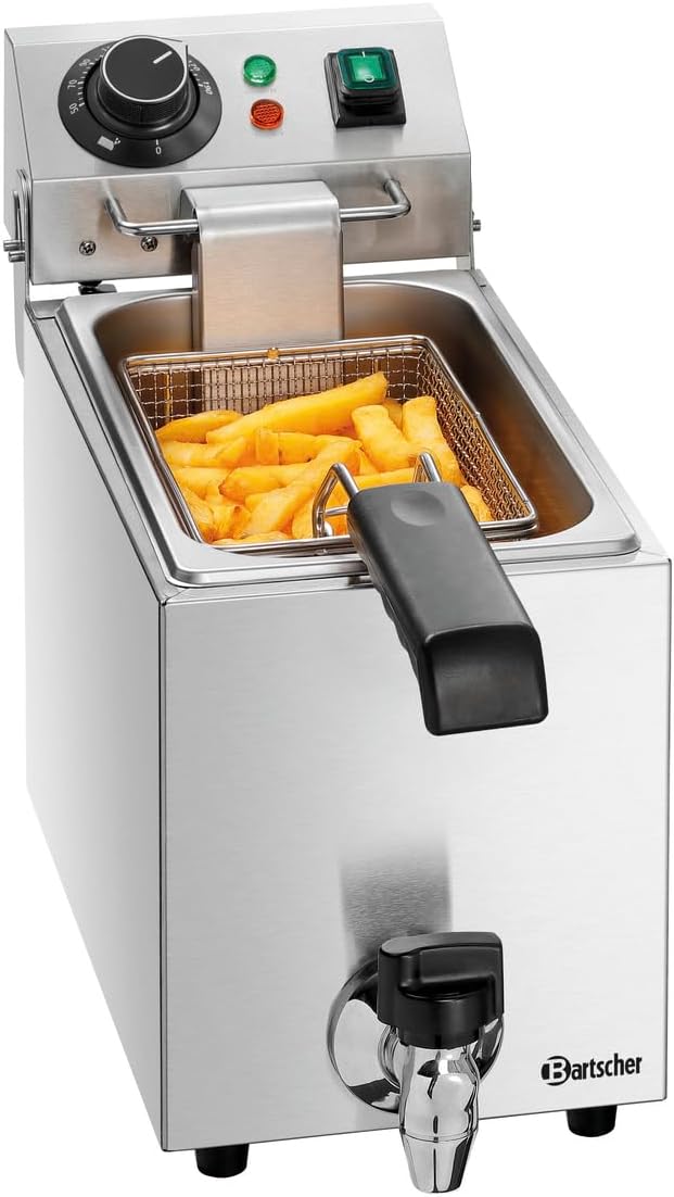 Bartscher Snack I Plus Electric Table Device with Grease Drain Tap and Fold-Out Heating Element 4 L Stainless Steel Silver Grey