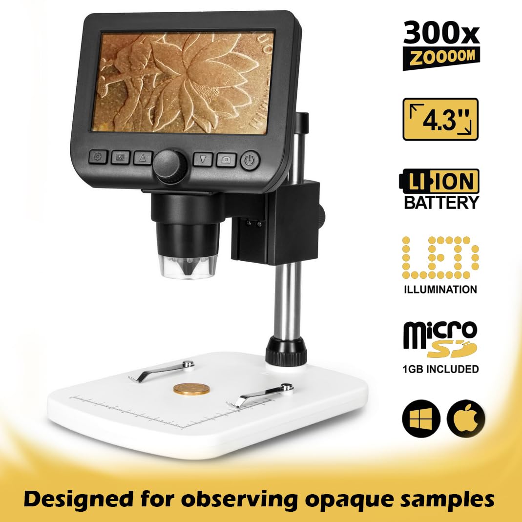 Levenhuk DTX 350 LCD Microscopio Digitale Portatile USB con Ingrandimento Zoom 20–300x per Lavori di Precisione in Ambito Elettronico, Biologico, Zoologico e per la Gioielleria