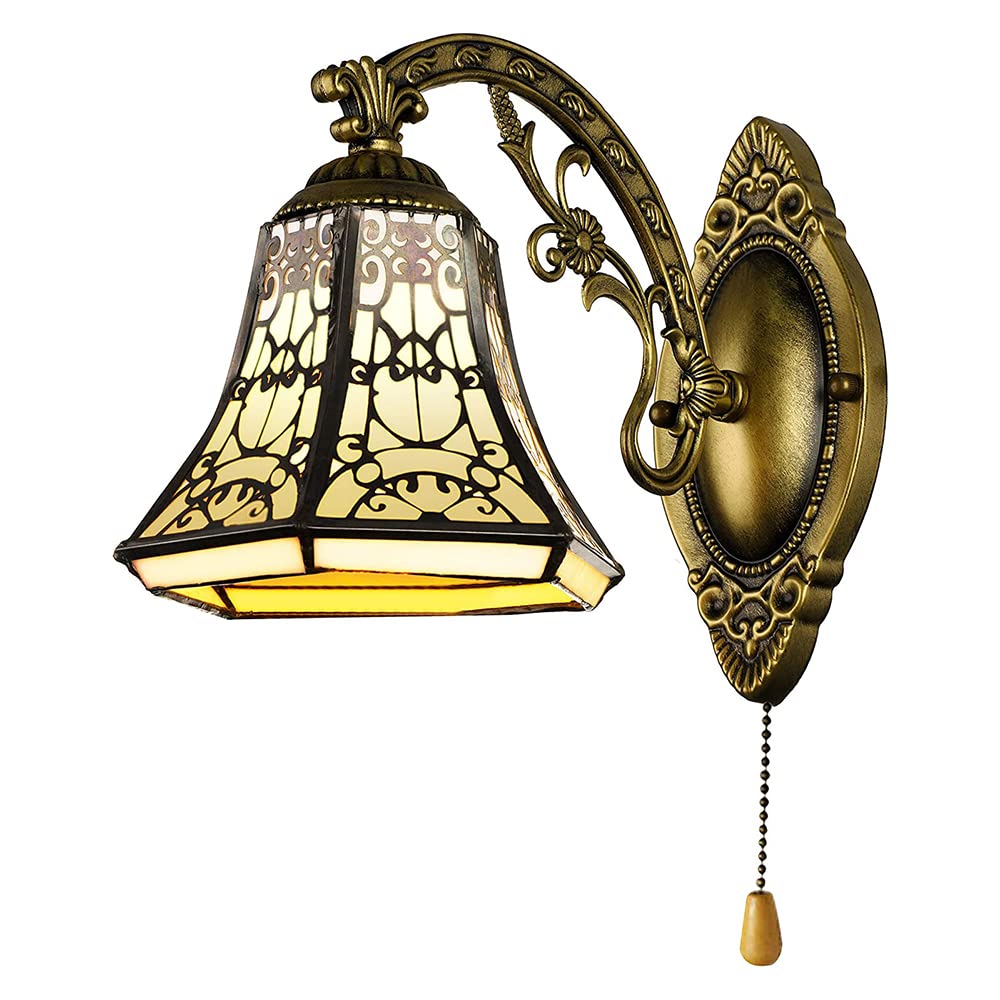 Lampada da Parete Rustica Tiffany, Paralume in Vetro da 6,3 Pollici, Lampada da Parete retrò con Interruttore a Corda, Lampada Decorativa da Parete per camere da Letto