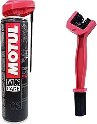 Lubrificante Corrente Moto Motul C2 +Plus Chain Lube Street Rua Motoboy Urbano - Spray 400 Ml + Escova de Limpeza