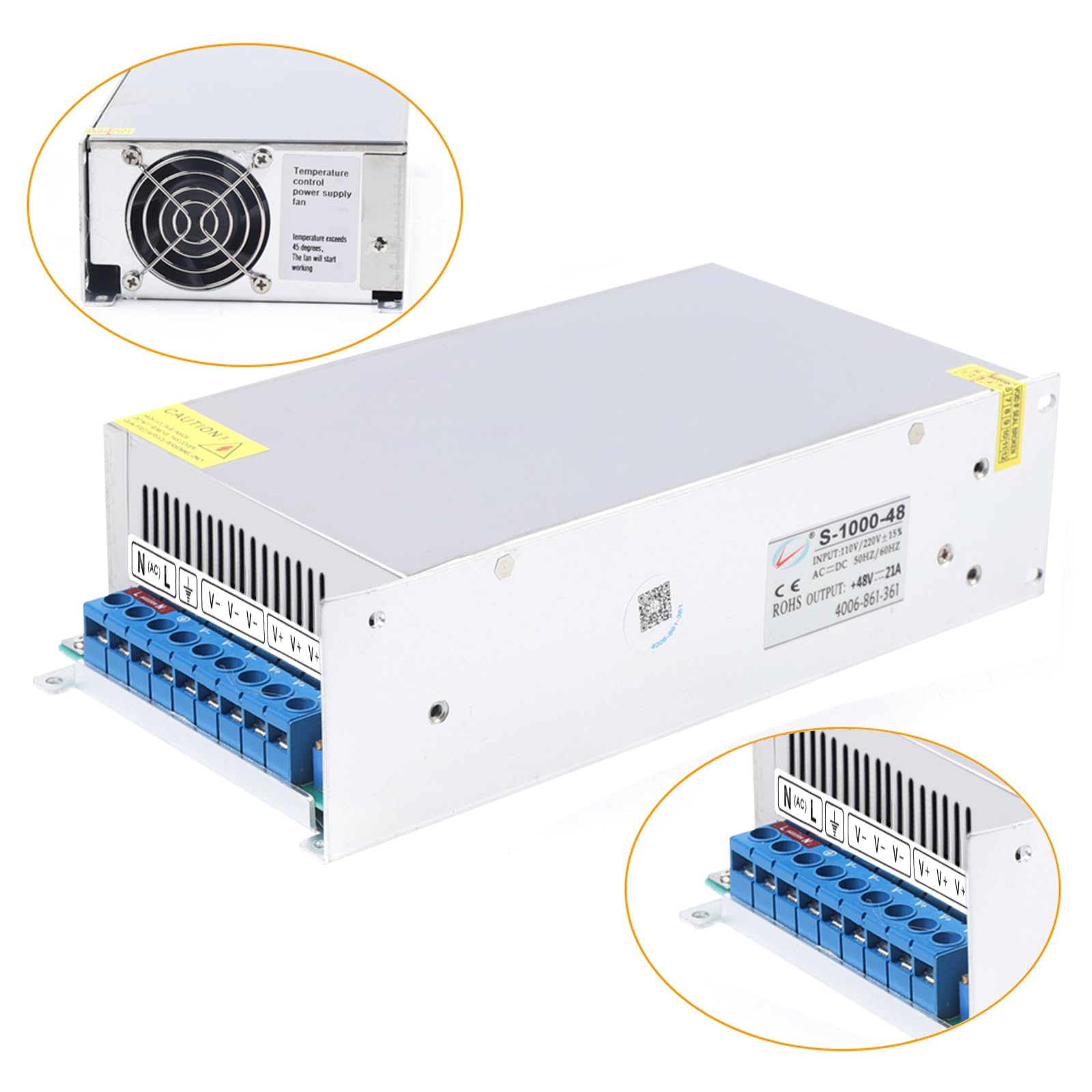 Zasilacz impulsowy 48 V, 20 A, 1000 W, transformator, z ochroną przed przeciążeniem i ochroną przed przepięciem, do taśm LED, CCTV, radia, aparatu, zasilacza laboratoryjnego