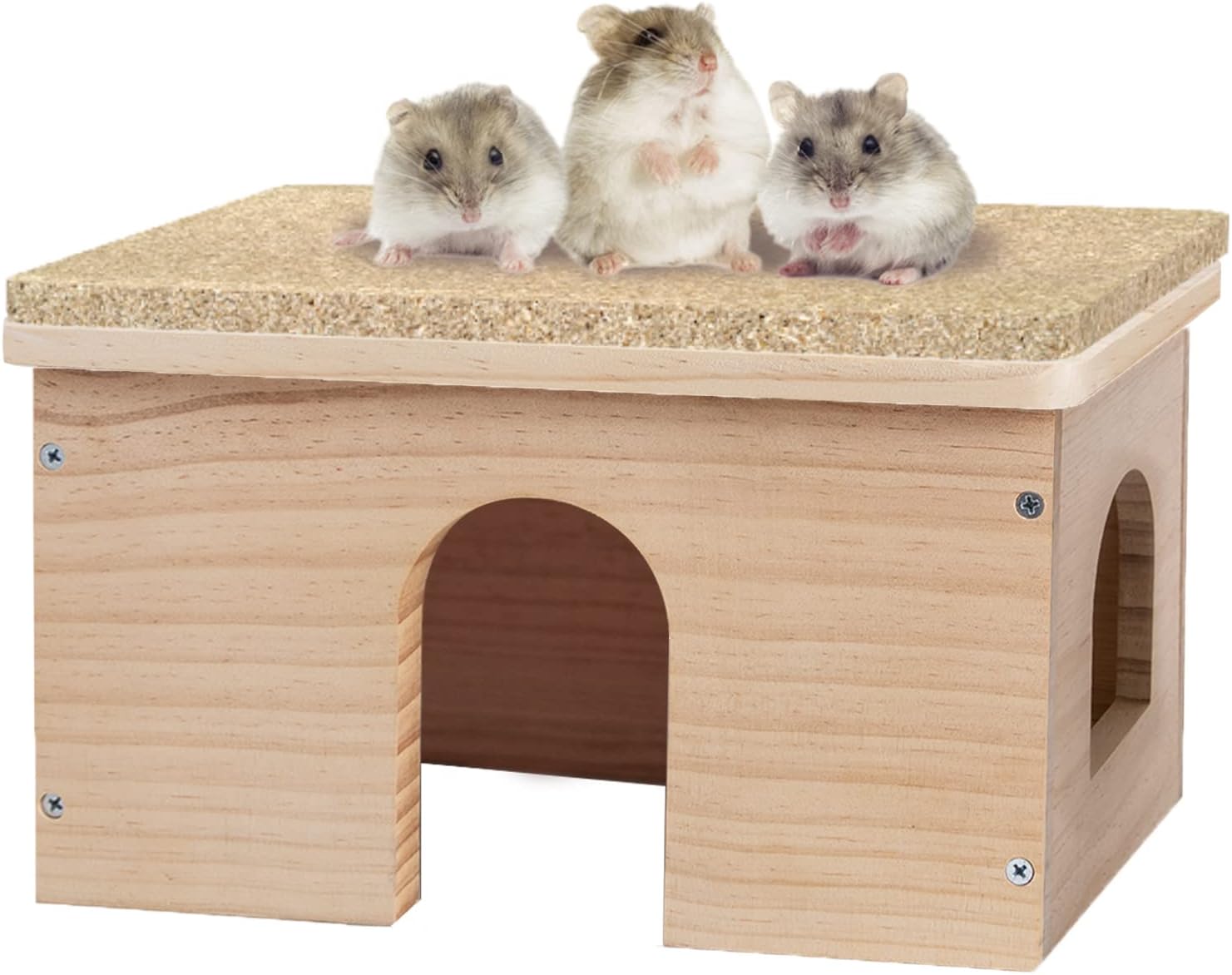 Guinea Pigs Wood House with Window, Small Animals Hut Hideout, Natural Habitat Cage for Guinea Pigs, Hamsters, Chinchillas (Hut Hideout #01)