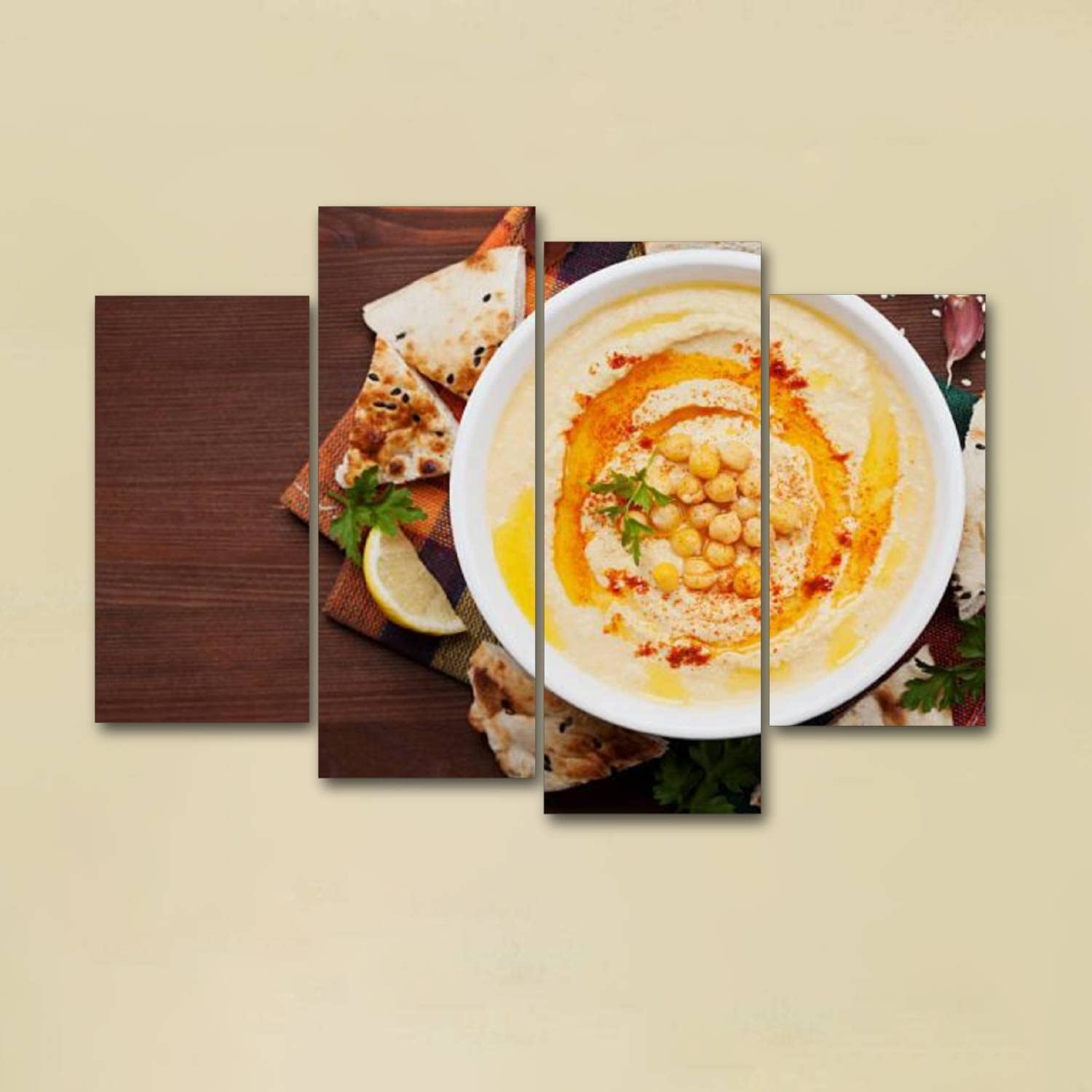 quetas artworkCanvas Print Hummus or houmous mashed chickpeas with tahini text copy space Wall Art Pictures Framed Digital Print Abstract Painting Room Home Office Decor Ready to Hang - 4 Panel